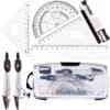 Ensemble de Géométrie,Compas de mesure avec boîte de rangement incassable Comprend Règle Protractor Compass Pencil Recharges Plomb Crayon, Gomme pour les élèves Dessins Techniques 10 Pièces – Image 2
