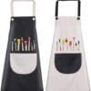 Tablier Enfant, 2 Pièces Tablier Enfants avec Poches, Tablier Peinture Enfant, Réglables Kids Tablier de Chef pour Garçons Filles Artisanat Peinture Cuisine Coloriage, Vert et Jaune（8-12 Ans） – Image 3