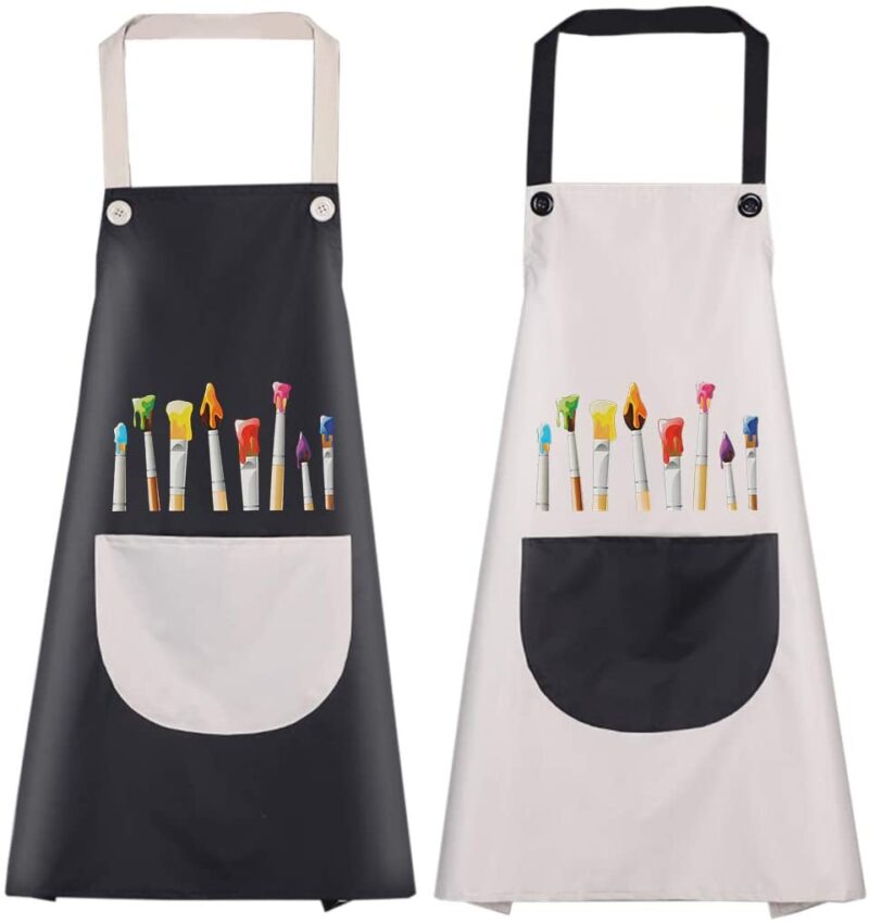 Tablier Enfant, 2 Pièces Tablier Enfants avec Poches, Tablier Peinture Enfant, Réglables Kids Tablier de Chef pour Garçons Filles Artisanat Peinture Cuisine Coloriage, Vert et Jaune（8-12 Ans） – Image 3