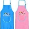 Tablier Enfant, 2 Pièces Tablier Enfants avec Poches, Tablier Peinture Enfant, Réglables Kids Tablier de Chef pour Garçons Filles Artisanat Peinture Cuisine Coloriage, Vert et Jaune（8-12 Ans） – Image 6