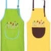 Tablier Enfant, 2 Pièces Tablier Enfants avec Poches, Tablier Peinture Enfant, Réglables Kids Tablier de Chef pour Garçons Filles Artisanat Peinture Cuisine Coloriage, Vert et Jaune（8-12 Ans） – Image 7