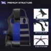 Chaise de Bureau Ergonomique Fauteuil de Bureau Dossier Inclinable Chaise d'ordinateur Hauteur Réglable Fauteuil Gamer Siège Pivotant à roulettes(Bleu) – Image 7