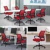 Chaise de Bureau à Roulettes Maille Mesh Fauteuil Ordinateur Inclinable Pivotant Siège et Base Plus Larges Hauteur Réglable avec Accoudoirs Rouge – Image 2