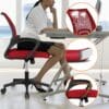 Chaise de Bureau à Roulettes Maille Mesh Fauteuil Ordinateur Inclinable Pivotant Siège et Base Plus Larges Hauteur Réglable avec Accoudoirs Rouge – Image 4