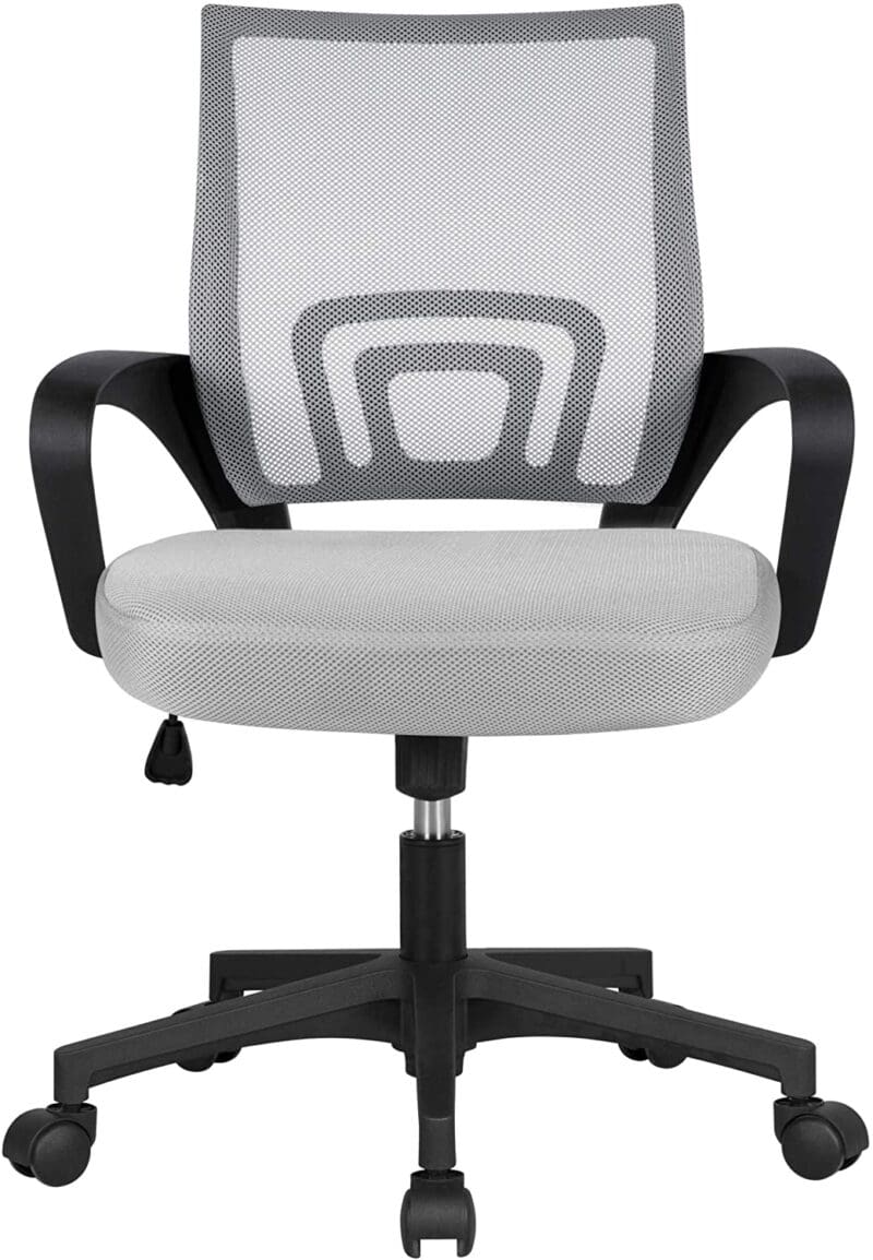 Chaise de Bureau à roulettes Maille Mesh Fauteuil Ordinateur Inclinable Pivotant Siège et Base Plus Larges Hauteur Réglable avec Accoudoirs Gris