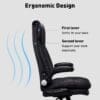 Chaise de Bureau en Similicuir, Fauteuil de Bureau Ergonomique, Siège Exécutif Inclinable, avec Accoudoirs Pliables, Dossier Haut et Appui tête, Noir – Image 2