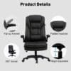 Chaise de Bureau en Similicuir, Fauteuil de Bureau Ergonomique, Siège Exécutif Inclinable, avec Accoudoirs Pliables, Dossier Haut et Appui tête, Noir – Image 6