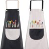 Tablier Enfant, 2 Pièces Tablier Enfants avec Poches, Tablier Peinture Enfant, Réglables Kids Tablier de Chef pour Garçons Filles Artisanat Peinture Cuisine Coloriage, Vert et Jaune（8-12 Ans）