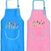 Tablier Enfant, 2 Pièces Tablier Enfants avec Poches, Tablier Peinture Enfant, Réglables Kids Tablier de Chef pour Garçons Filles Artisanat Peinture Cuisine Coloriage, Vert et Jaune（8-12 Ans） – Image 6